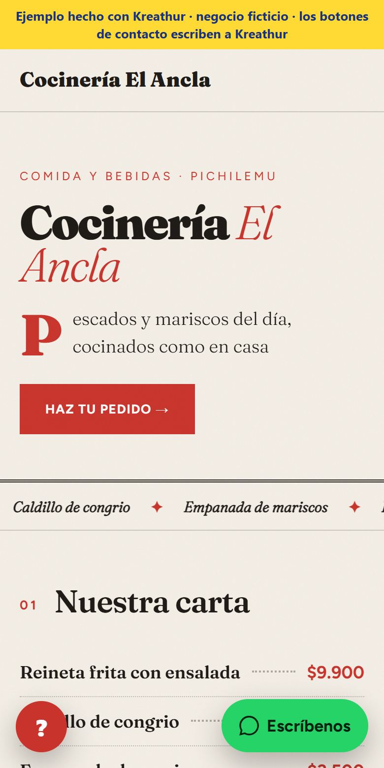 Web de ejemplo de un restorán