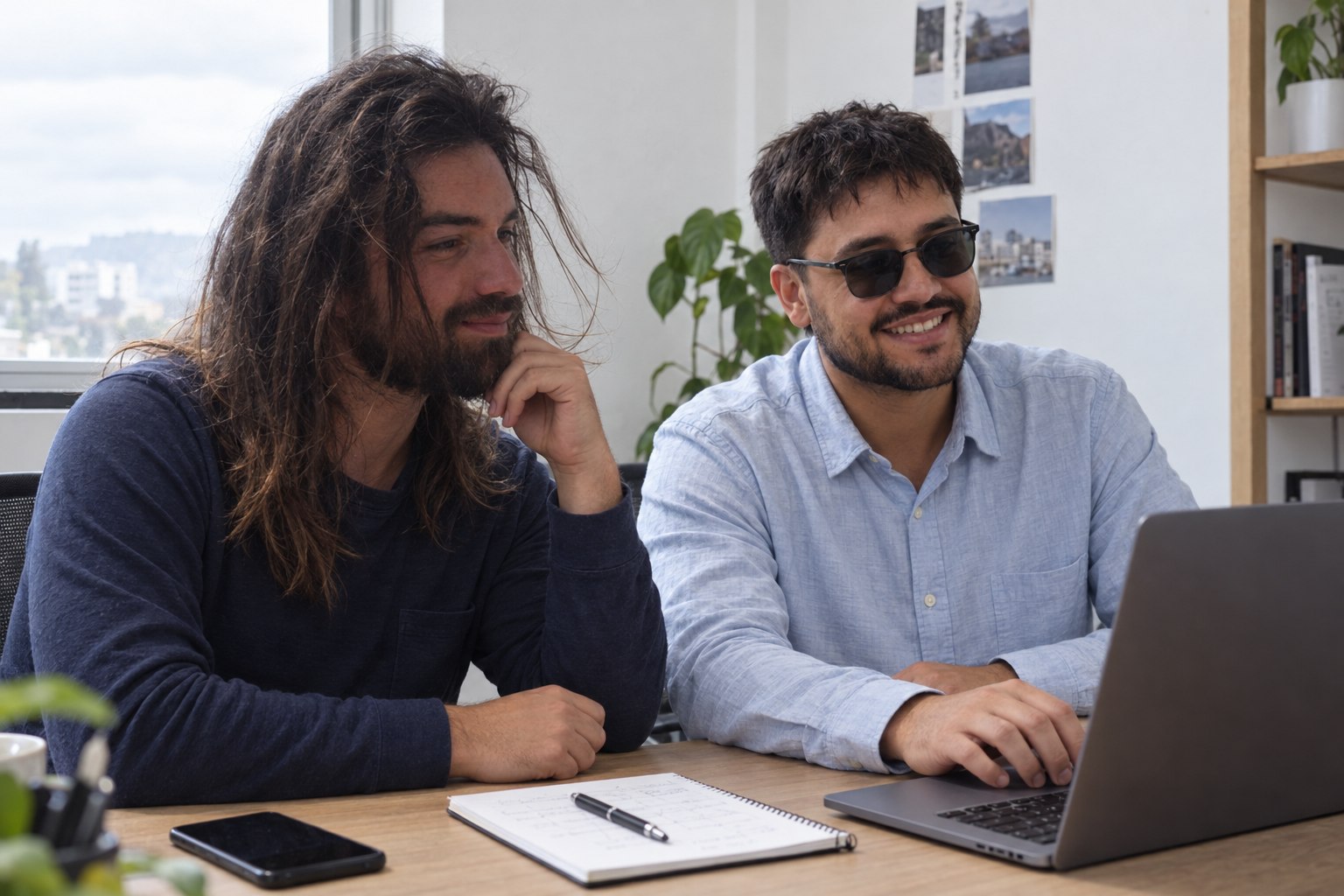 Matías y Gonzalo Aguilera trabajando juntos en un estudio creativo