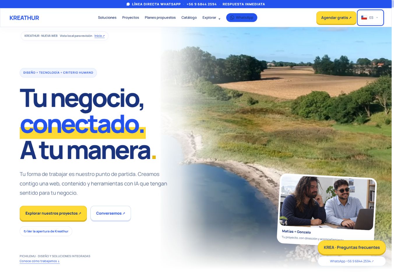 Propuesta en revisión de Kreathur con colores amarillo, blanco y azul